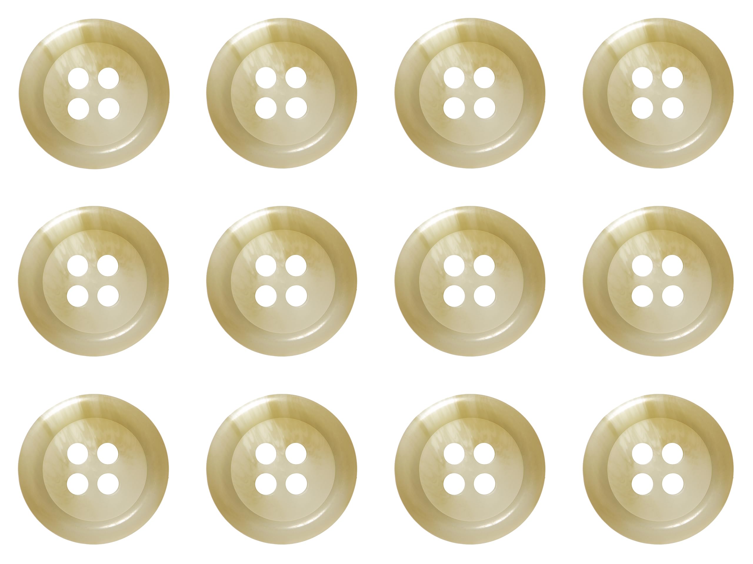 Pack of 12 Cream 15mm Round Faux Horn Sew On Plastic Buttons for Skirts Trousers Suits Shorts Flat 4 Holes 24L