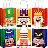 TaoBary 24 Pcs Nutcracker Christmas Gift Bags Bulk Kraft Paper Medium Size Christmas Goody Gifts Treat Bags with Handle for Cookie Candy Xmas Holiday Supplies, 8.3 x 6 x 3.1 In(Classic,Multicolor)