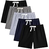 Phedrew 5-Pack Boys Cotton Shorts Toddler French Terry Cotton Pull On Shorts with Drawstring(2-12 Years)