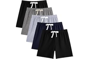 Phedrew 5-Pack Boys Cotton Shorts Toddler French Terry Cotton Pull On Shorts with Drawstring（2-12 Years）