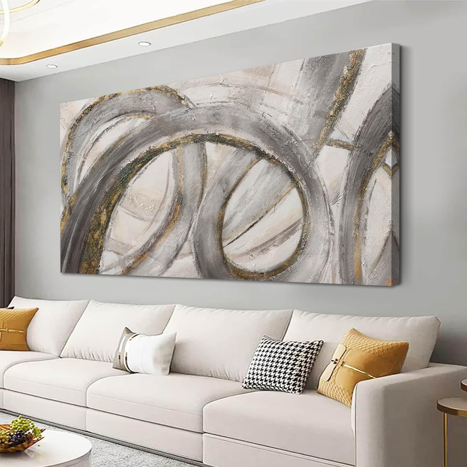 VAYIMDH Canvas Wall Art for Living Room Large Graffiti Wall Decor Grey and Beige Picture ...