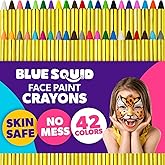 Blue Squid Face Paint Crayons for Kids - 42pcs XL Non-Toxic, Washable Body Paint Crayons - Our Face Painting Kit Makeup Sticks are Easy to Use, Safe for Sensitive Skin and Perfect for a Kids Party