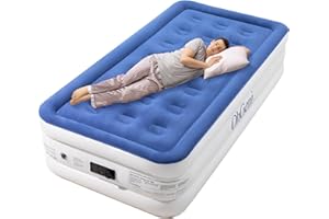 OhGeni Twin Air Mattress with Built in Pump, 18 Inch Quick Inflation/Deflation Camping Air Mattress, Enduring Blow Up Mattresses for Hiking,Travel,Home,Guests,Indoor,Portable Full Air Bed, Blue