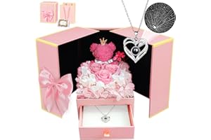 digi marker Birthday Gifts for Her, Preserved Rose Moss Bear with 100 I Love You Necklace Gifts for Women Mom Girlfriend Wife Grandma Nana on Mothers Day Anniversary