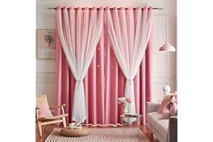 Loyala Star Blackout Curtains - 2 Panel Set, 84 Inches Long, Pink, Nursery & Girls' Room, Cute Kids Design