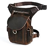 Handadsume Water Resistant Canvas Plus Leather Motorcycle Fanny Waist Pack One Shoulder Drop Leg Thigh Bag For Men Women N211-8 (Z-9938-100% LEATHER)