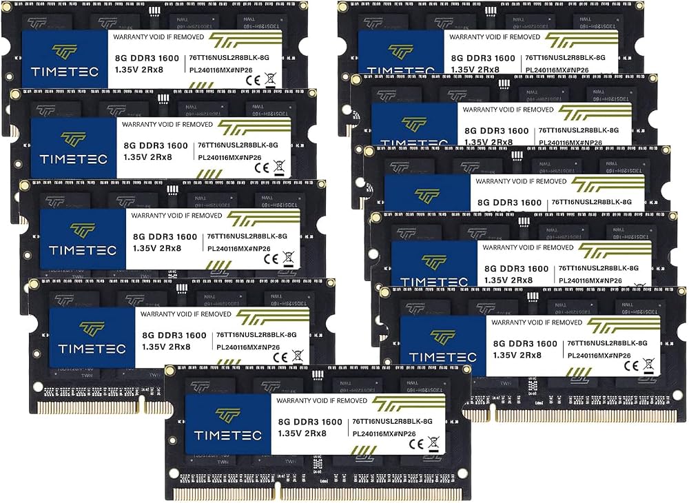 Timetec 80GB Kit 10x8GB DDR3L 1600MHz SODIMM PC3L-12800 CL11 1.35V