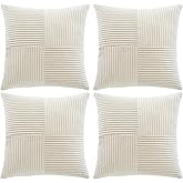 Fancy Homi 4 Packs Boho Cream Decorative Throw Pillow Covers 18x18 Inch for Living Room Couch Bed Sofa, Rustic Farmhouse Home Decor, Soft Cross Corduroy Patchwork Textured Square Cushion Case 45x45 cm
