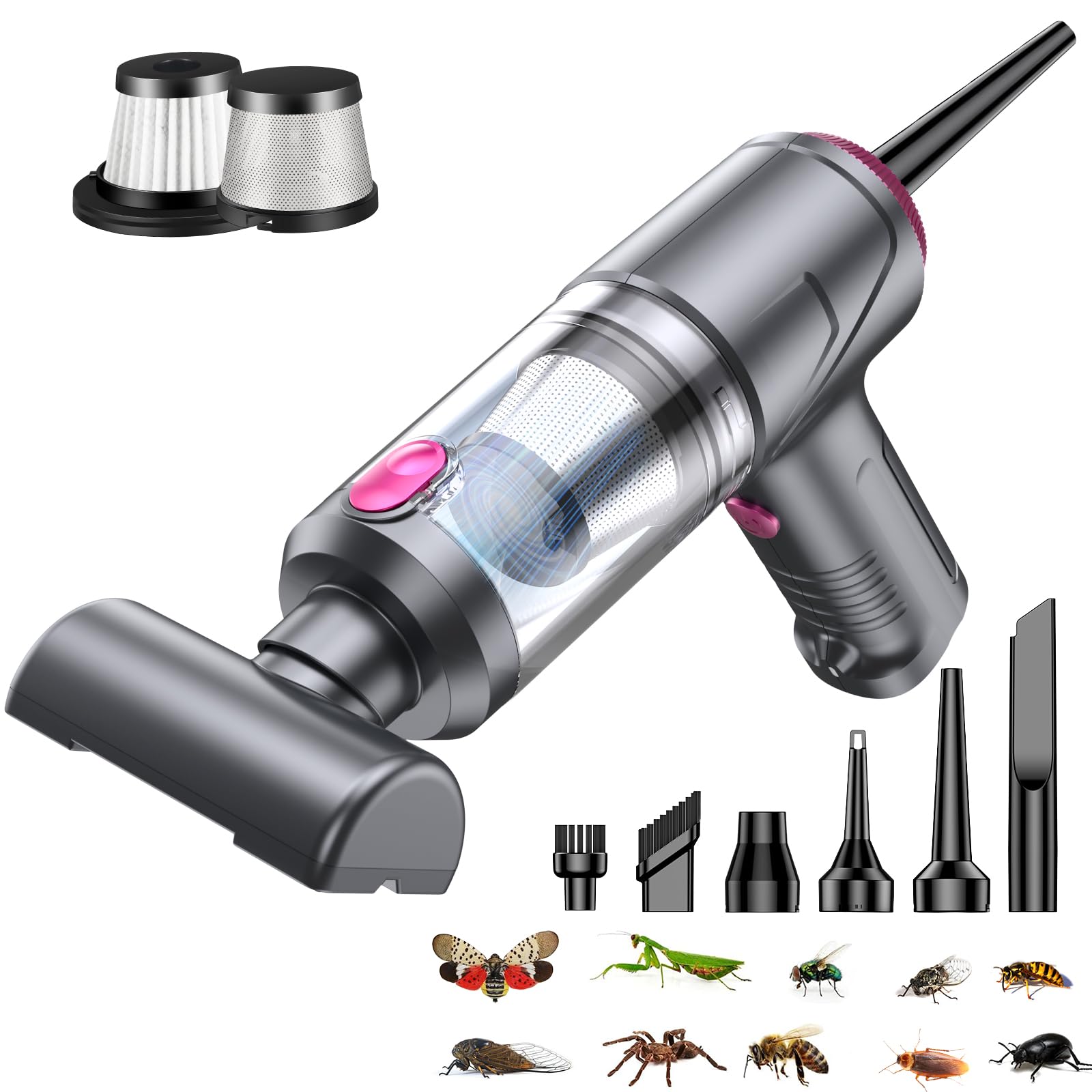 Photo 1 of Bug Vacuum Catcher for Adults,Spider and Insect Catcher Trap,Handheld Vacuum Cleaner Rechargeable Fly Vacuum with LED Light Bug Sucker Strong Suction for Stink Bugs Moth for Home Office Car,Grey