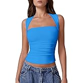 QINSEN Square Neck Tank Tops for Women Double Lined Slim Fit Y2k Going Out Crop Top Sapphire Blue XL