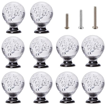 Ifolaina 10 Pcs Crystal Cabinet Knobs Round Glass Kitchen Cupboard