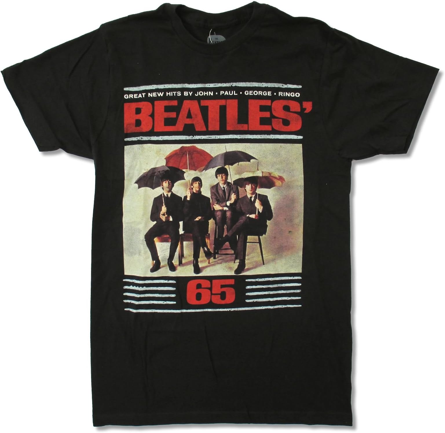Adult The Beatles "65 Umbrellas" Black T-Shirt (2X-Large)
