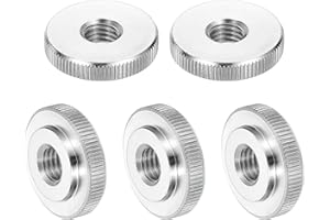 uxcell 5Pcs M10 Knurled Thumb Nuts, 304 Stainless Steel Round Knurled Flat Head Through Hole Handle Nut, Lock Adjusting Nuts, Thin Type, Silver