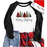 Merry Christmas Tree Shirts for Women 3/4 Sleeve Raglan Baseball Tee Funny Festival Tops
