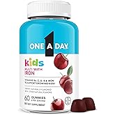 One A Day Kids Multivitamin with Iron Gummy, Vitamin D, Vitamin C, E, Zinc for Immune Support, Gummy Vitamins, Kids Multivitamin Gummies with Iron, Cherry Flavor, 60 Count (Packaging May Vary)
