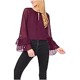 CeCe Women's Tiered Sleeve Front Keyhole Blouse