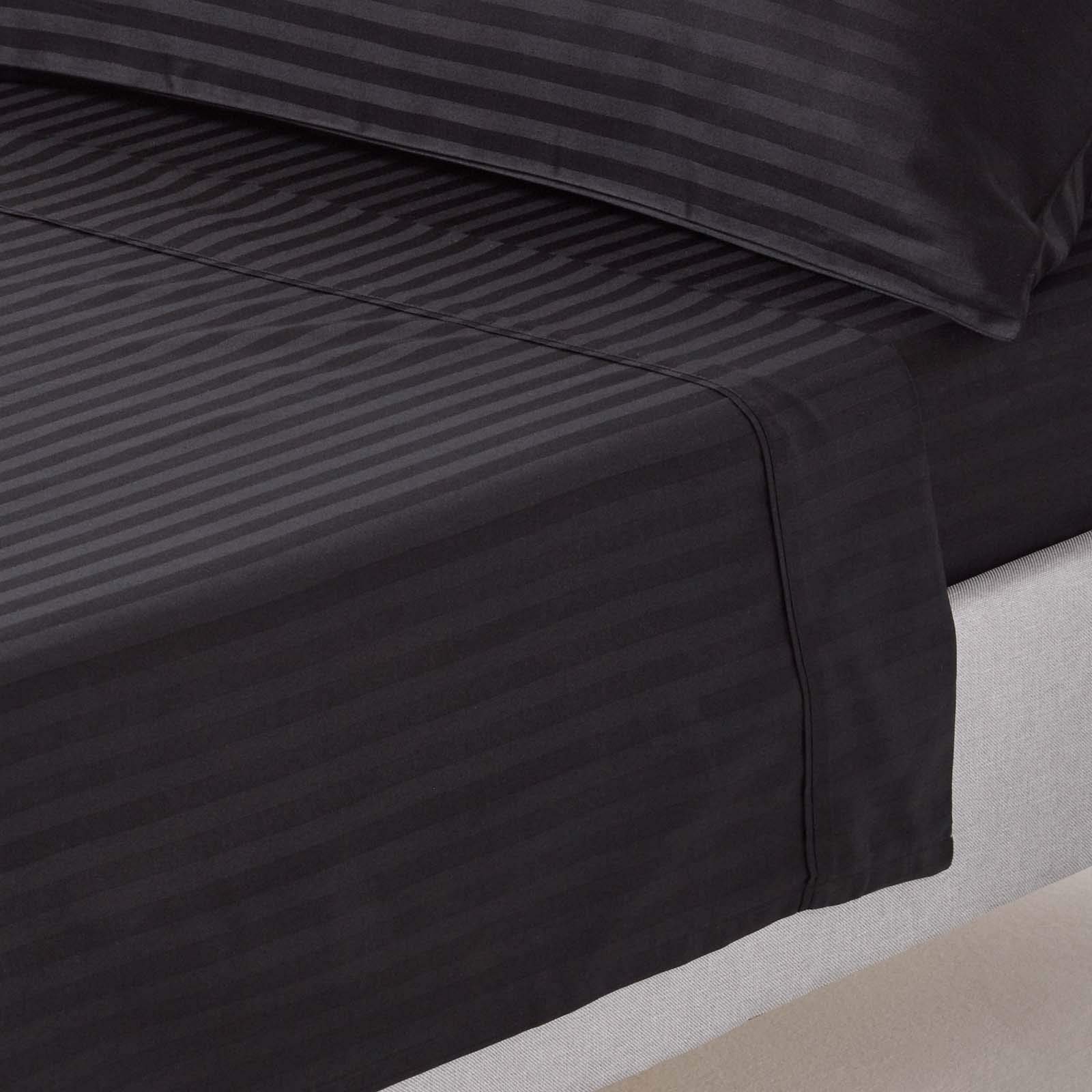 HOMESCAPES Black Pure Egyptian Cotton Flat Sheet Super King 330 TC 500 Thread Count Equivalent Satin Stripe Bed Sheet