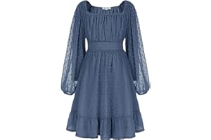 GRACE KARIN Girls Ruffle Tiered Dress Long Sleeve Swiss Dot Flowy A-Line Dress 6-14Y