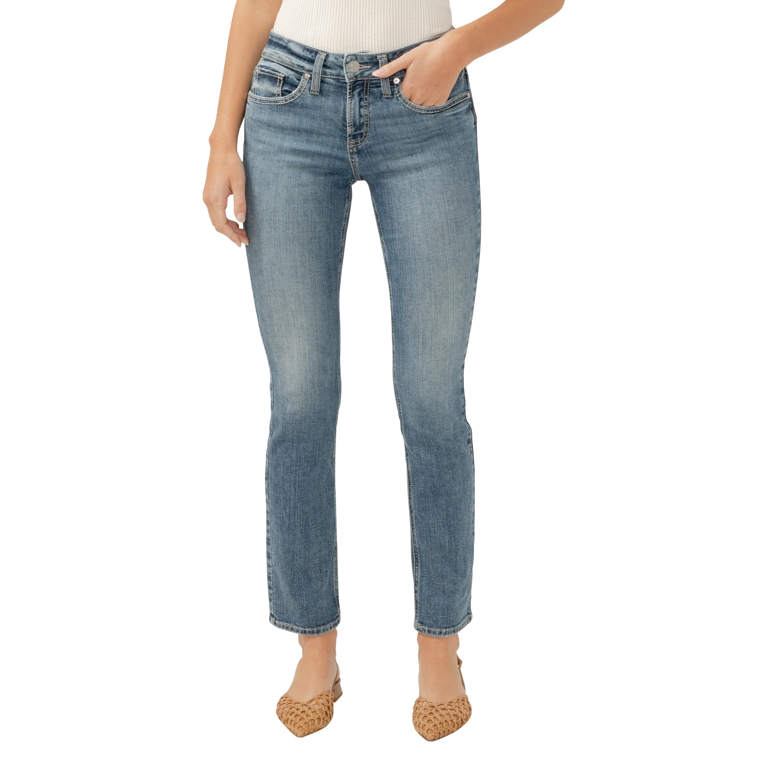 Silver Jeans Co. Women’s Suki Mid Rise Curvy Fit Straight Leg Jeans, Indigo