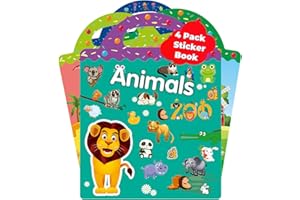 SYCARON Reusable Sticker Book for Kids, 4 Sets Travel Sticker Books for Toddlers Boys Girls, 136 Pcs Cute Waterproof Stickers