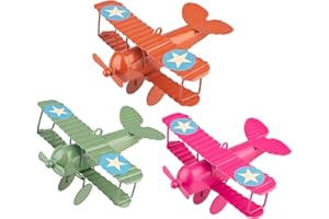 Berry President MINI Decorative Handicraft Metal Vintage Retro Classical Biplane Iron Aircraft Model Statue Sculpture Decor Souvenir Christmas Tree Decoration, Pack of 3 (Green-Rose-Orange)