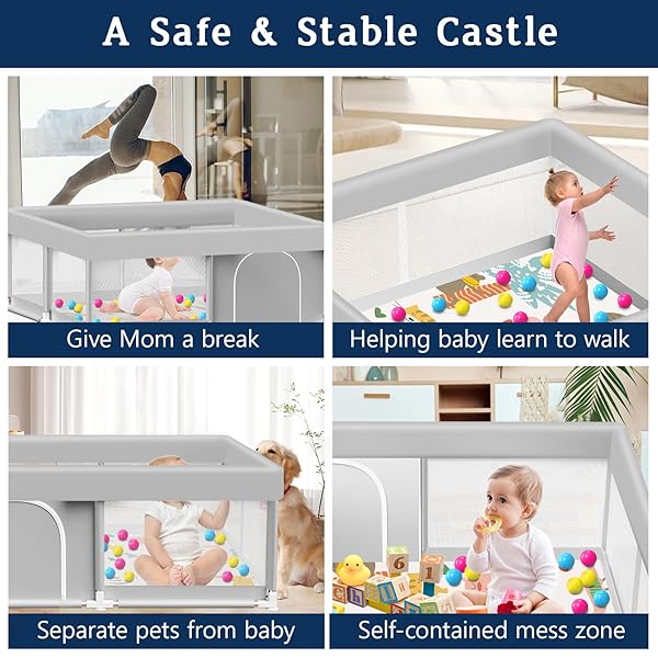 BABY PLAYPEN WITH MAT, 50X50 INCH PLAYPEN WITH MAT WATERPROOF FOR BABIES AND TODDLERS PLAY PEN PLAYARDS SAFETY GATE FENCE ACTIVE CENTER INDOOR