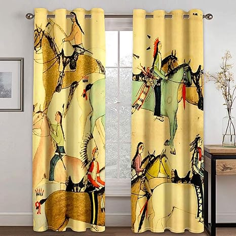 Amazon Co Jp アリス カーテン 目隠し アンティークネイティブアメリカンインディアンウエスタンヴィンテージ 寝室のリビングルームの窓用防音遮光カーテン2ドレープセット 274x243 Cm ホーム キッチン