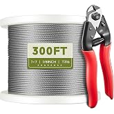 KALLSDY 300FT 1/8" Stainless Steel Cable, 7x7 Wire Rope | Marine-Grade T316 SS, High Strength, Flexible for Deck Cable Railing System Kit, DIY Balustrades, Comes with a Cutter