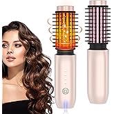 JAMIEWIN Cordless Hair Curling Iron Brush, Travel Hot Straightener Comb Curl Brush, 3-in-1 Portable Curling Iron Cordless Wand, USB Rechargeable Curling Wand-Blush(Gold)