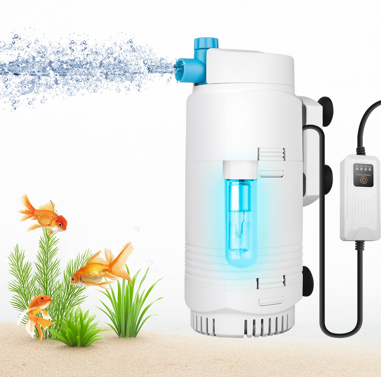 Photo 1 of DESUMG Aquarium Filter with U-V Light & Timer for 10–40 Gallon Fish Tanks, Submersible Internal Filter with Flow Control, Sponge Filtration & Aeration, Quiet Power Pump for Freshwater Saltwater Tanks