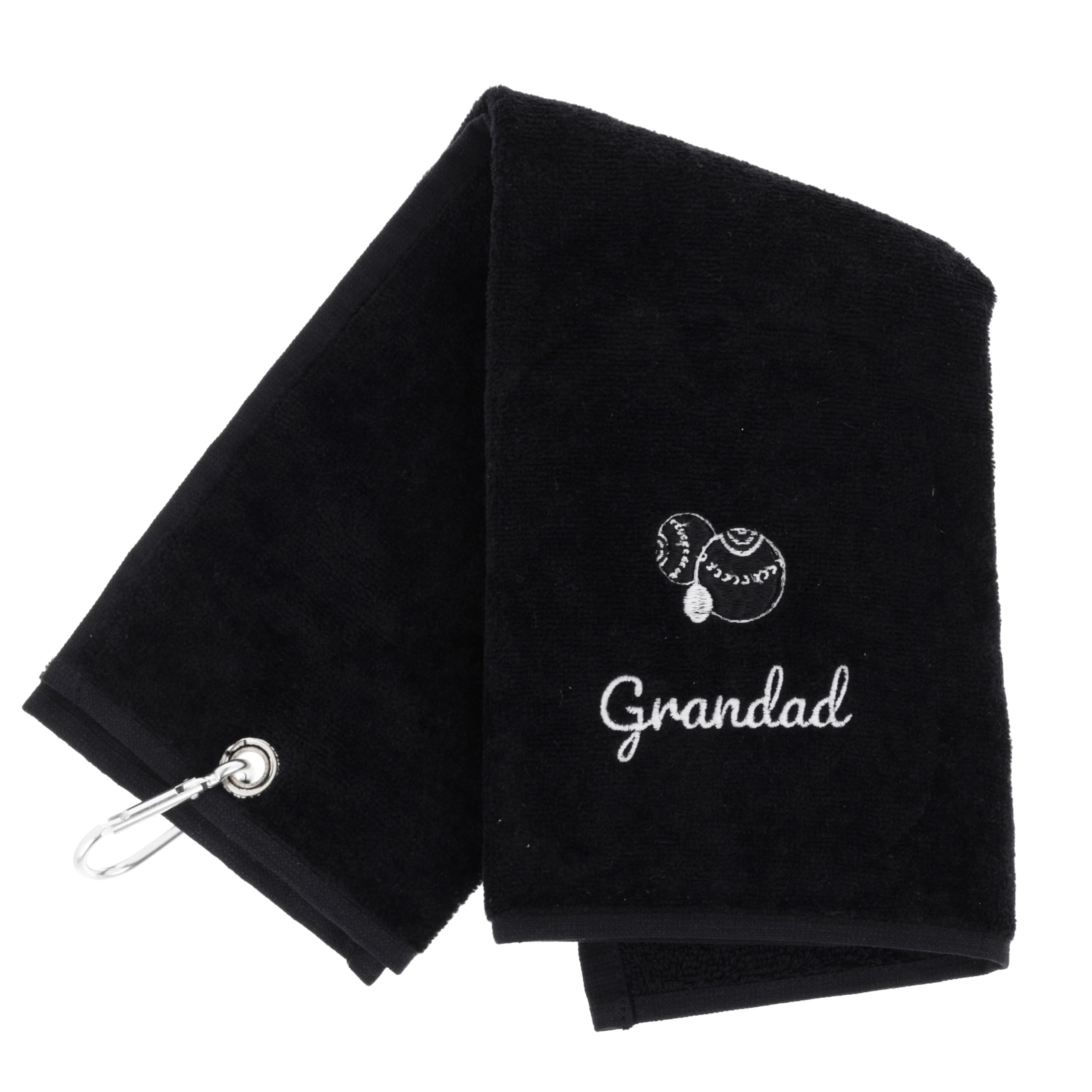 Always Looking Good Embroidered Black Lawn Bowls Towel for Grandad Tri Fold Luxury Velour 50cm x 40cm Custom Bowling Towel with Carabiner Cip Bowling Gifts for Grandad (Black, Grandad)