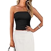 MASCOMODA Womens Fashion 2026 Summer Floral Mesh Tube Top Ruched Going Out Bandeau Sleeveless Strapless Crop Tops Y2k Clothes