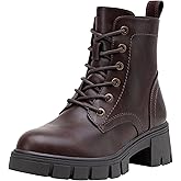 Vepose Women's 9626 Combat Ankle Boots, Lace-up Platform Chunky Heel Booties with Side Zipper