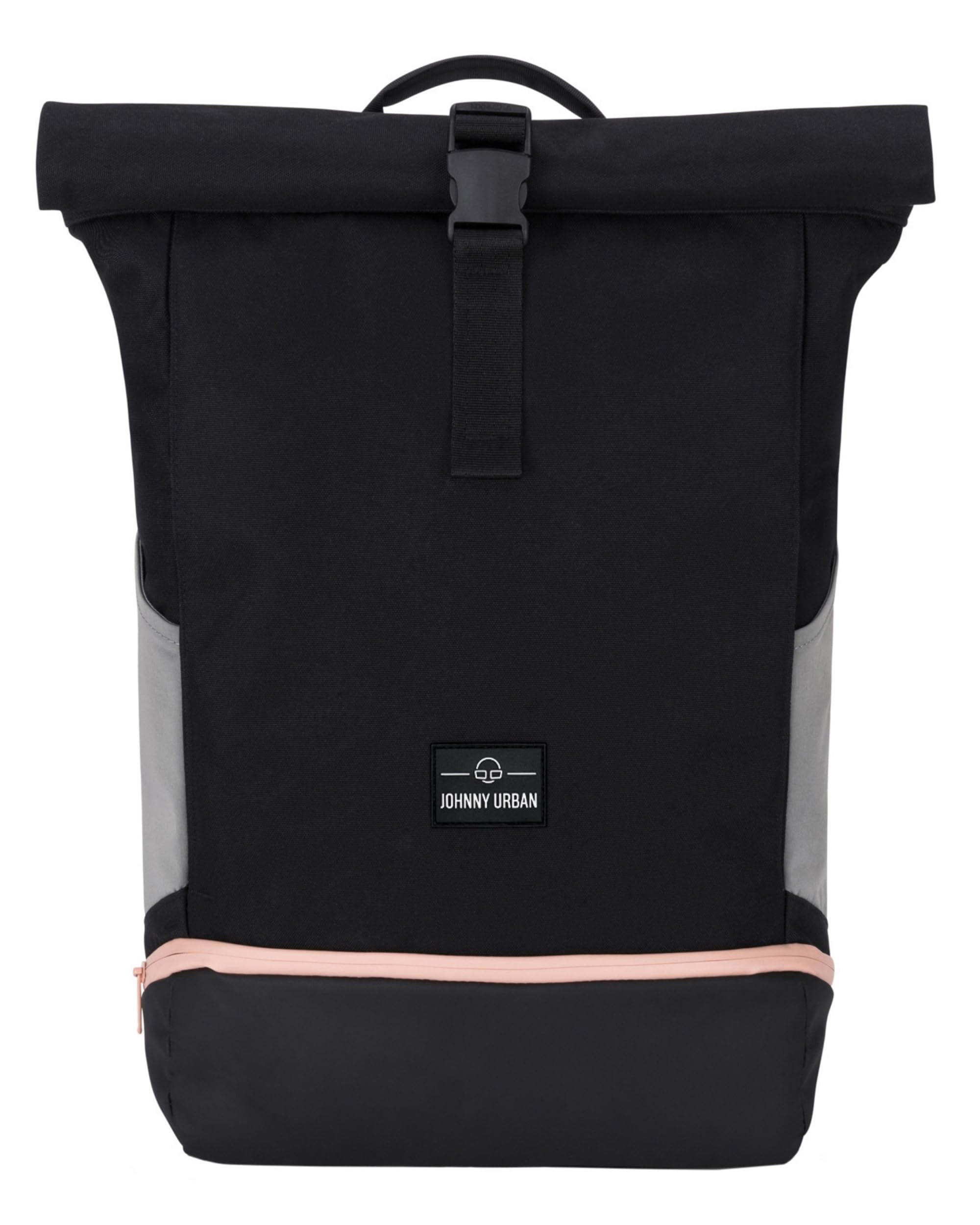 Johnny Urban Roll Top Backpack Women & Men Black Pink - Allen Large - Rucksack for School, University, Work - Laptop Compartment 16 Inch - Water-Repellent