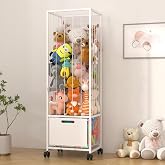 BUKFEN Metal Stuffed Animal Storage Zoo Toy Organizer, Large Plush Holder | Adjustable Elastic Cords, 4 Lockable Wheels, Big Basket, Easy Assembly,Vertical Space-Saving Design for Kids Nursery Playroom