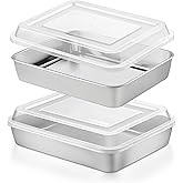 Herogo Baking Pan with Lid, 7 x 9 Inch Stainless Steel Nonstick Deep Pan, Rectangle Cakes Bakeware with Lid for Brownies Casseroles, Non Toxic & Dishwasher Safe, Set of 2