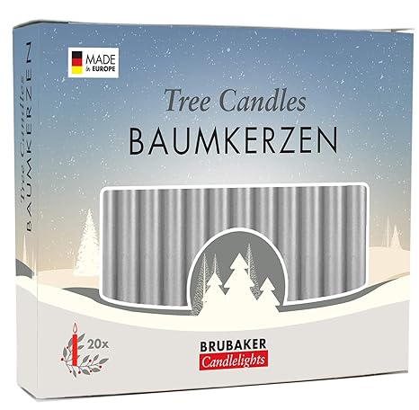 Brubaker 20er Pack Baumkerzen Wachs Weihnachtskerzen Pyramidenkerzen Christbaumkerzen Silber
