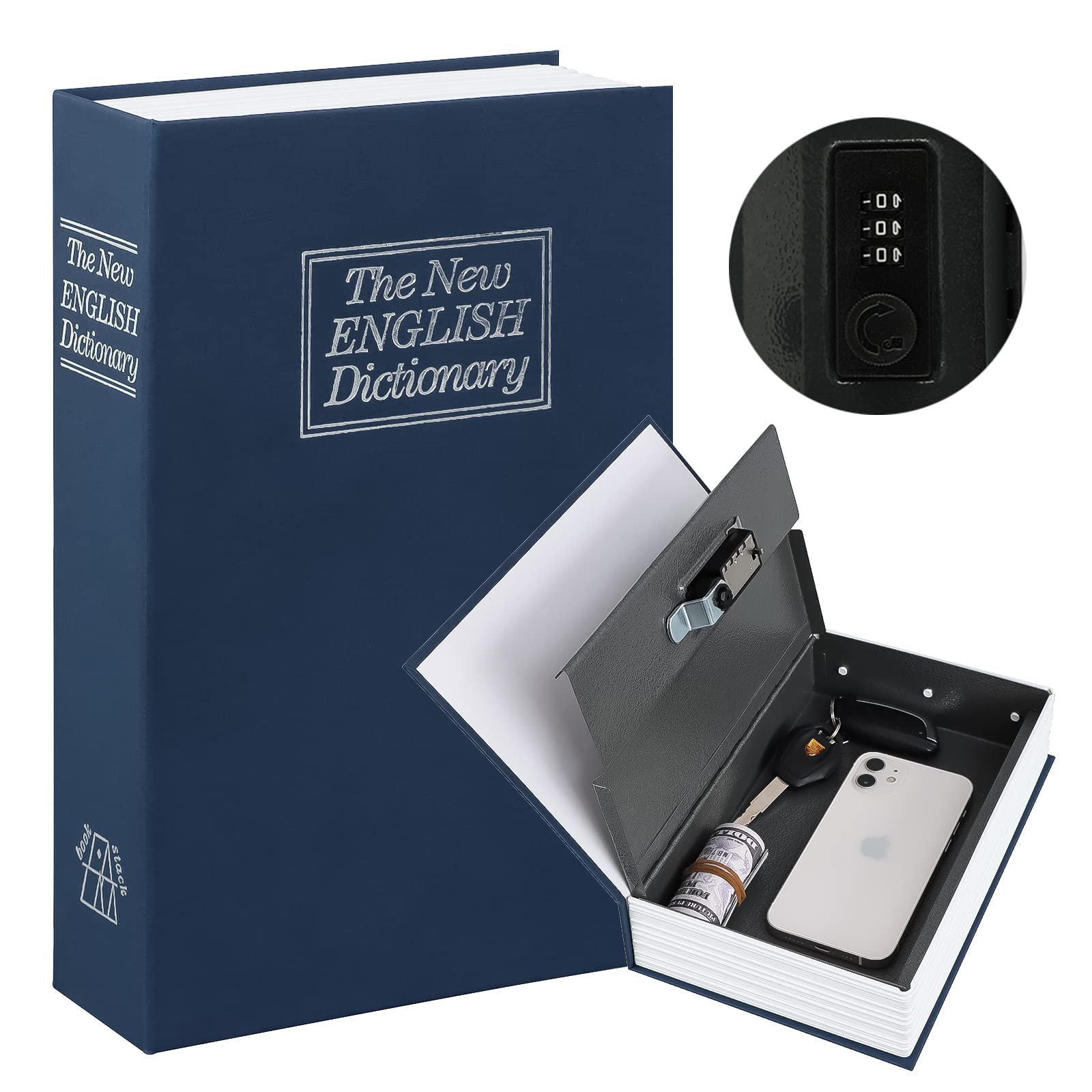 Photo 1 of KYODOLED Diversion Book Safe with Combination Lock, Safe Secret Hidden Metal Lock Box,Money Hiding Box,Collection Box,9.5" x 6.2" x 2 .2" Navy Large