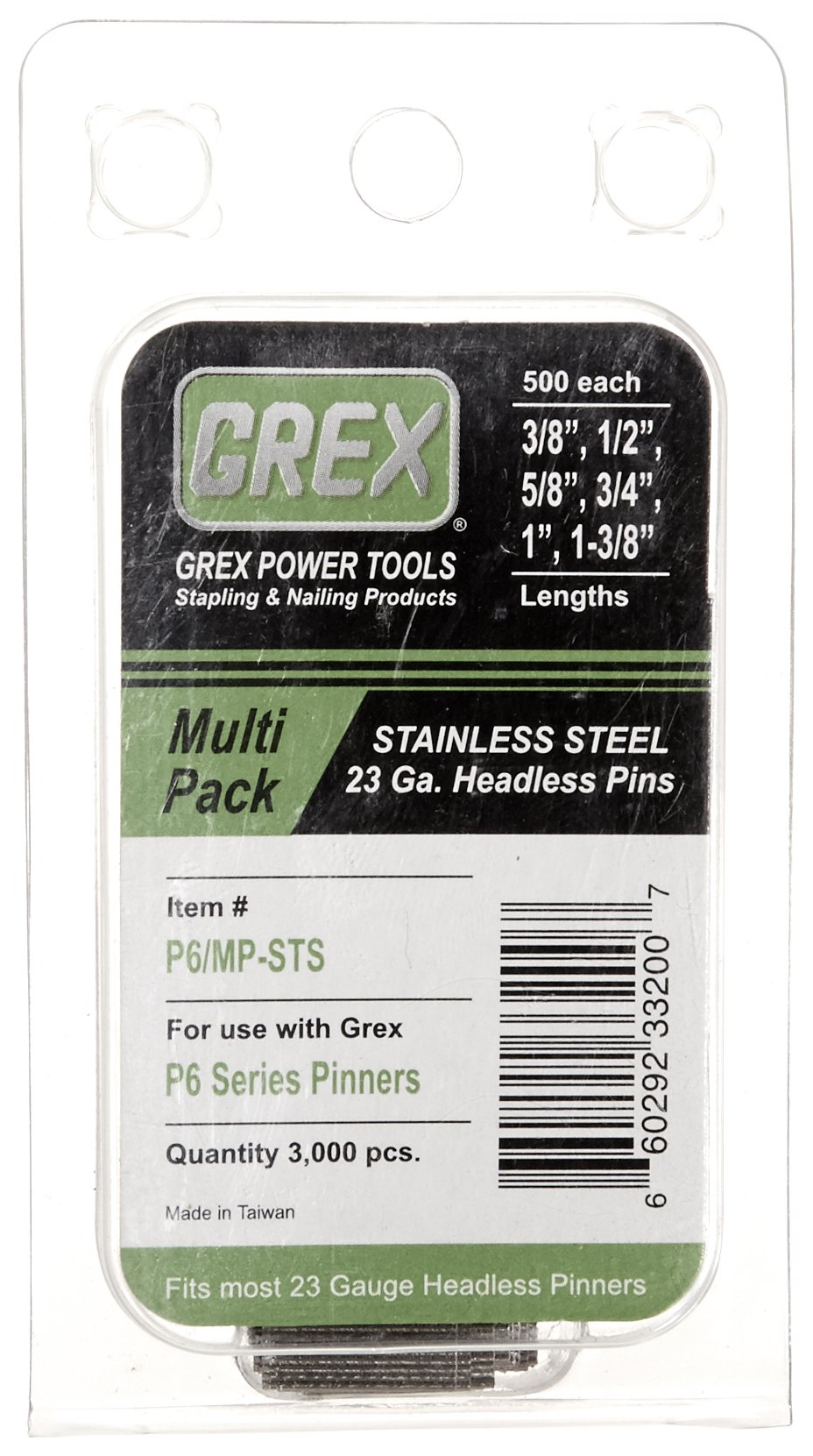 GREXPower Tools P6/MP-STS 23-Gauge Multi Pack Stainless Steel Headless Pins, Small