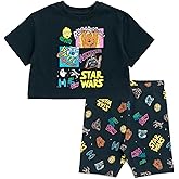 STAR WARS Girls Drop Shoulder T-Shirt and Bike Shorts Outfit Set Toddler to Big Kid Sizes (2T - 14-16)