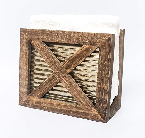 Autumn Alley Barn Door Napkin Holder Warm Brown Wood And