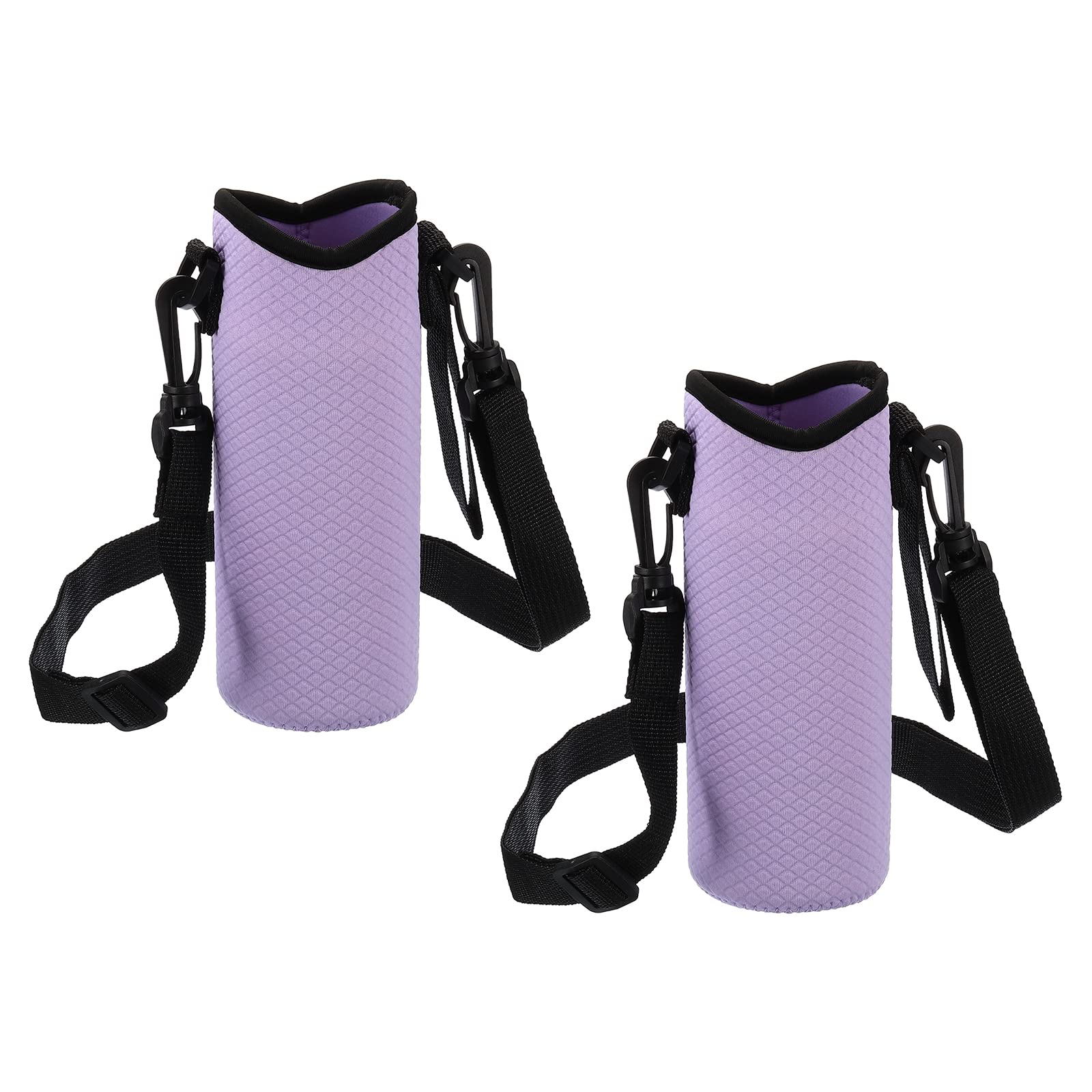 PATIKIL 66mmx185mm Water Bottle Sling Bag, 2 Pack Neoprene Portable Insulated Bottle Holder Carrier Textured with Adjustable Shoulder Strap, Light Purple