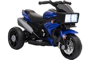 Aosom 6V Kids Motorcycle Toddler Ride-on Toy, High-Traction Battery-Operated Mini Electric Motorbike with Forward/Reverse Switch, Music, Headlights, Horn, Blue