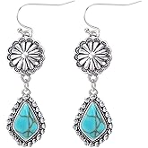 Colloca Turquoise Dangle Earrings for Women, 925 Sterling Silver Hook Western Teardrop Bohemian Earrings, Boho Drop Earrings, Gift Box included