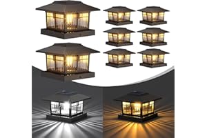 EXCMARK 4x4 Solar Post Cap Lights, 8 Pack Fence Deck Post Lights Outdoor Solar Powered Waterproof with Two Light Modes Warm&Cool White for Garden Patio Decor.(Classic Black, 8)