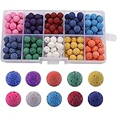200pcs Round Lava Rock Beads Bulk,Crafts Loose Volcanic Rock Chakra Beads Lava Bead Kit for Making Essential Oil Diffuser Jewelry, Necklaces, Bracelets, and Rosary Malas (8mm)