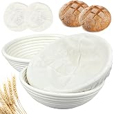 3 Pack Banneton Bread Proofing Basket, 9 Inch Round Sourdough Proofing Basket with Thick Liner, Splinter Free Food Grade Ratt