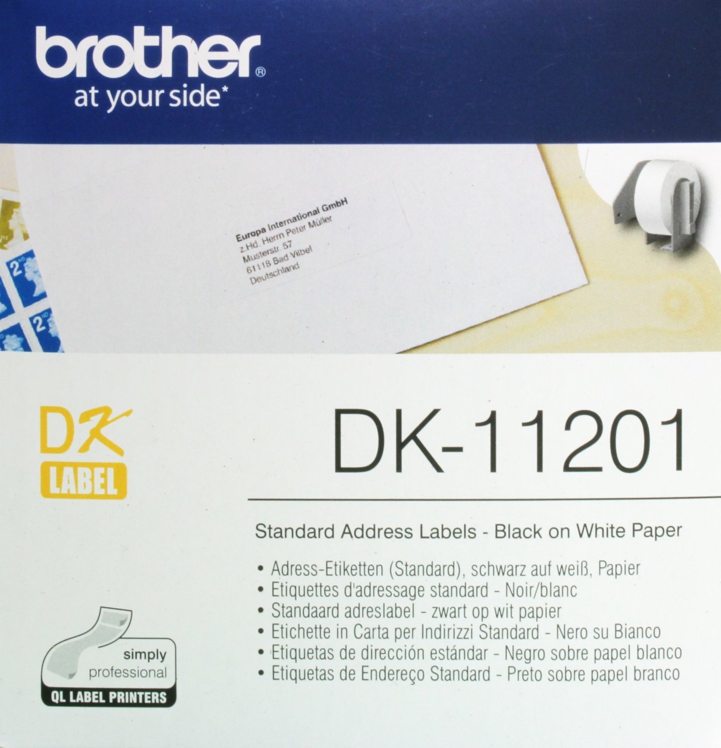 Brother DK-11201 Label Roll, Standard Address Labels, Black on White, 400 Labels, 29 mm (W) x 90 mm (L), Genuine Supplies