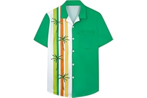 SEAOYOZO Bowling Shirts for Men Short Sleeve Hawaiian Button Down Shirts 1950s Vintage Beach Casual Shirt with Pocket