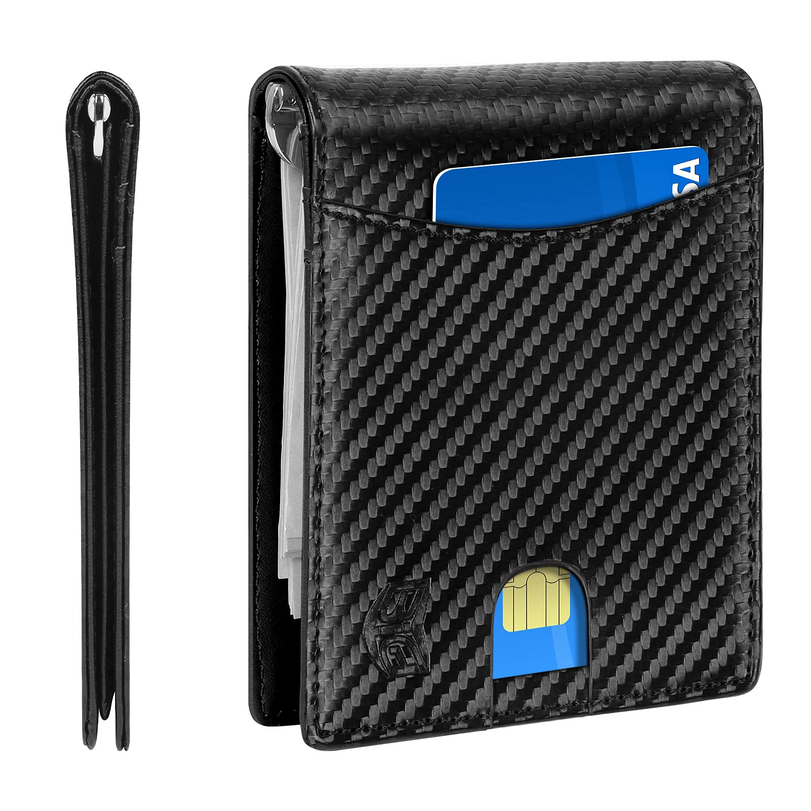 BVIGE Mens Wallet, Mens Wallets Leather with Coin Pocket, RFID Bifold Slim Wallet Mens with ID Window Money Clip, Superfine Fiber Leather Wallets for Men with Gift Box (Black)